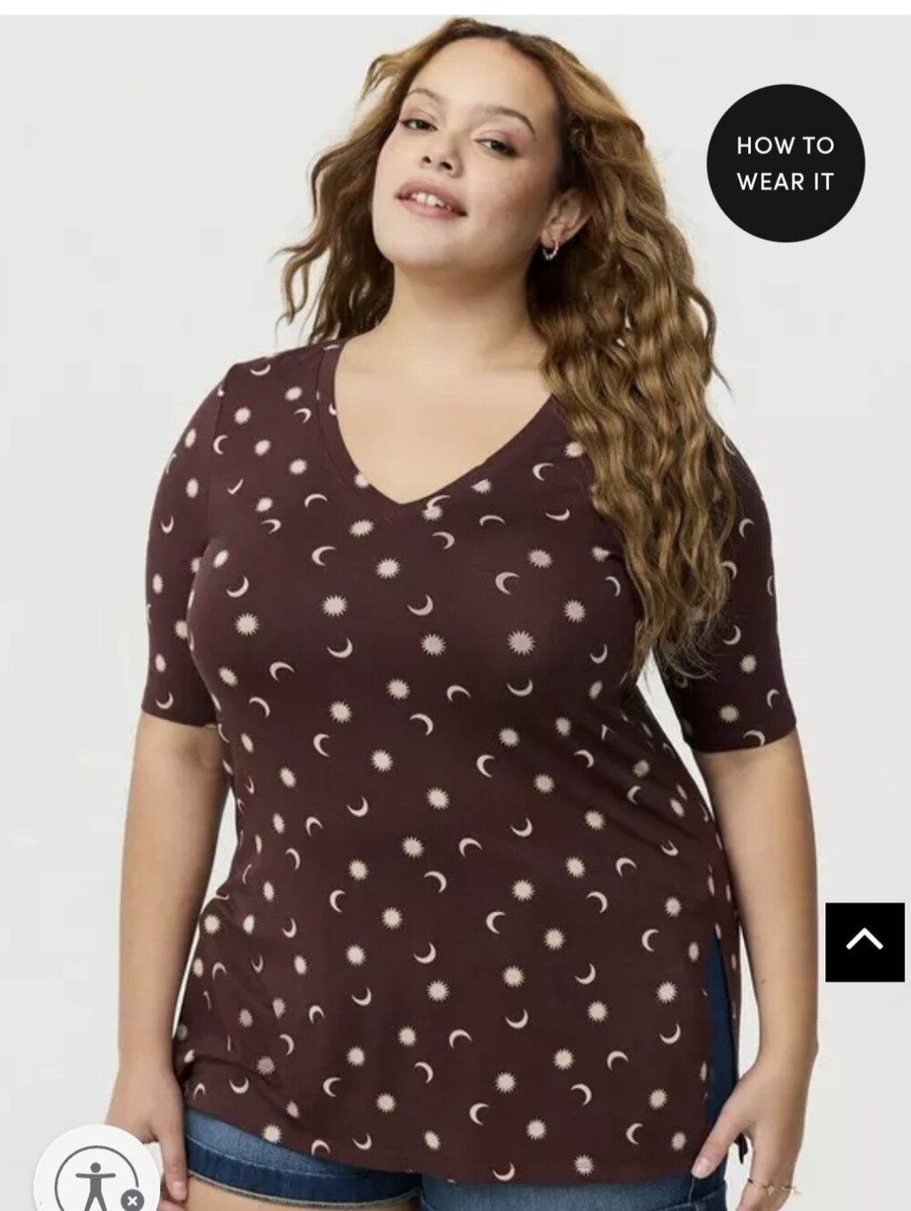 Torrid Suoer Soft V-neck Tunic, Picked Stars Brown